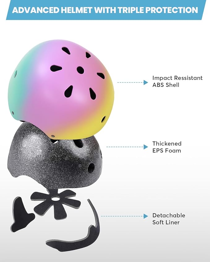 Kids Bike Helmet and Pads Set for Ages 2–14, CPSC Certified Adjustable Helmet with Knee Elbow Wrist Guards, for Skateboard, Scooter, Skating, Rollerblading, Multi-Sport Protective Gear-CubbioJoy