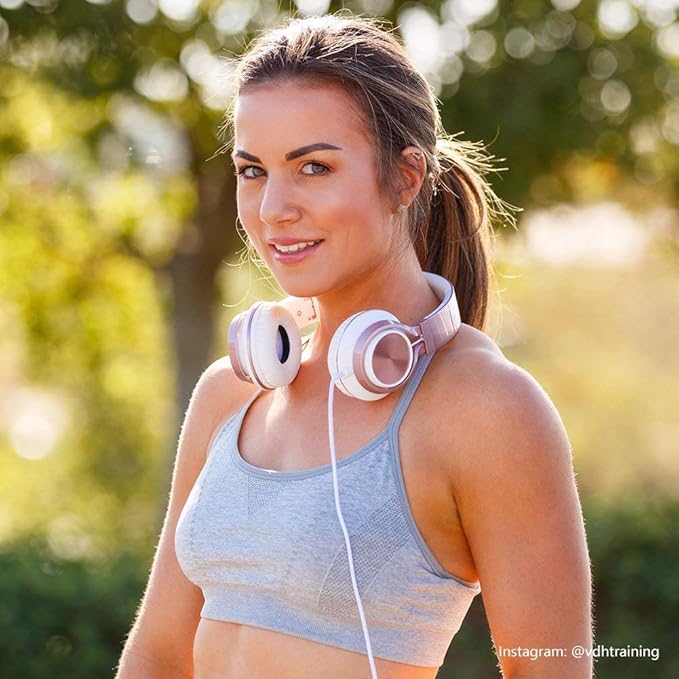 AILIHEN Kids Headphones, Headphones for School Girls Wired On-Ear Headsets with Microphone for Chromebook Laptop Computer, Foldable Adjustable Teen, Tangle-Free, 3.5mm Jack (Rose Gold)-CubbioJoy