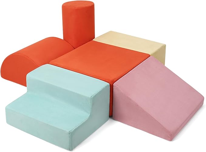 6-Piece Soft PU Leather Toddlers Climbing Toys, Baby Foam Climbing Blocks for Babies Toddlers, Waterproof Foam Play Gym Climber Structures for Toddler 3, Indoor Climb and Crawl Activity Play Set-CubbioJoy