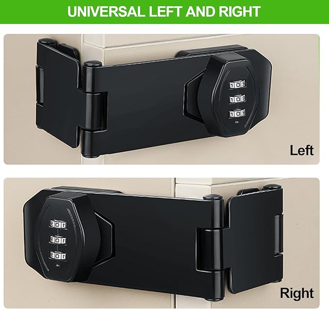 1 Pack Password Rotary Hasp Locks, Collapsible Solid 304 Stainless Steel File Cabinet Lock Desk Drawer Lock, for 90 Degree and 180 Degree Drawers, Dabinets, Doors, Flip Barn Door, Outdoor (Black)-CubbioJoy
