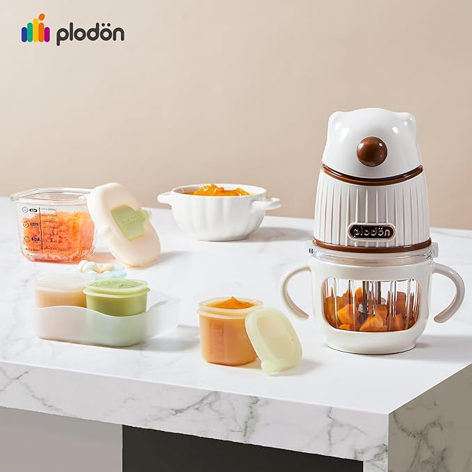 Baby Food Maker-Food Processor, Fruits, Vegetables, Meats, Potatoes, Avocados, Gift Package with A feeding spoon, A bib, A set of 4 separate food ice cube trays, and Two 200ml food storage-CubbioJoy