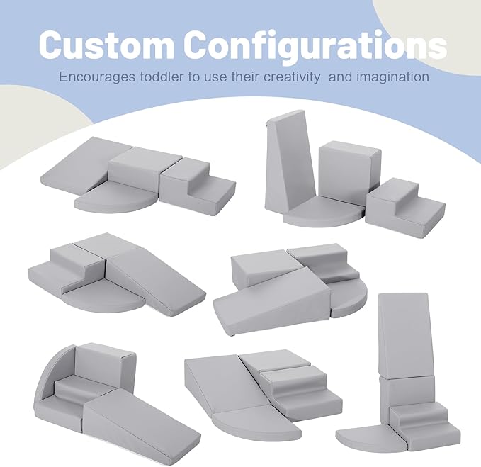 4-Piece PU Leather Baby Foam Climbing Blocks for Toddlers - Soft Play Climbing Toys for Toddlers - Foam Climbing Set for Crawling and Sliding Indoor (Gray)-CubbioJoy