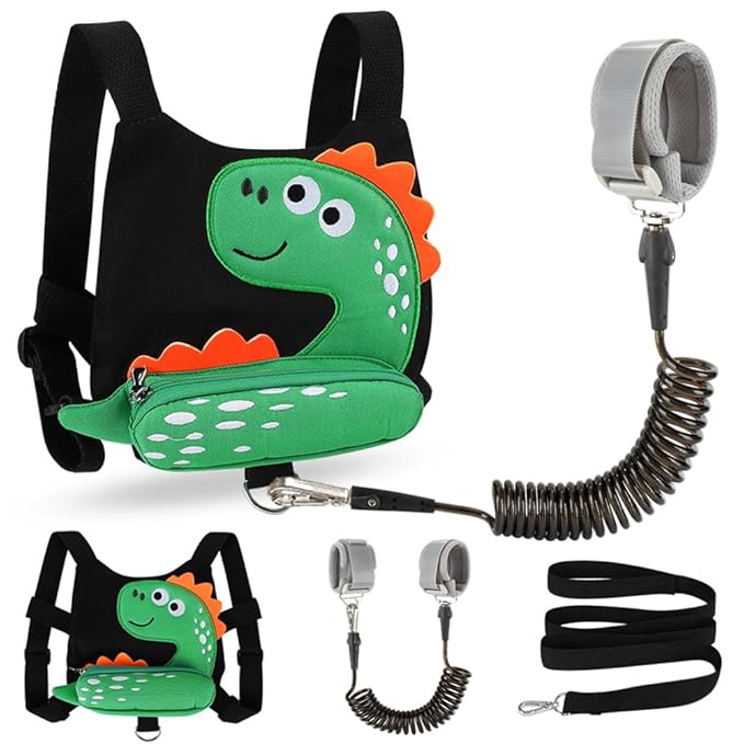 Accmor Toddler Harness Leash + Anti Lost Wrist Link, Cute Dinosaur Kids Leash Walking Harness, Baby Leashes for Toddlers, Child Harness Leash Wristband Assistant Strap Belt for Boys Girls Outdoor-CubbioJoy