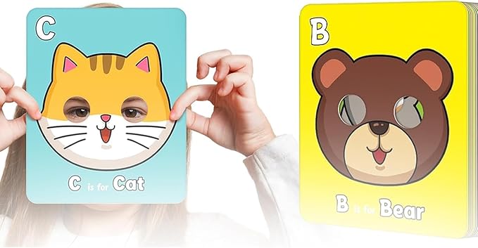 Alphabet Mask Cards,26 Pcs Alphabet ABC Flash Cards with Animal Masks,Colorful Giant ABC Animal Flash Cards,Learn Letters,English Phrases Colorful Flashcards for Interactive Educational Games-CubbioJoy