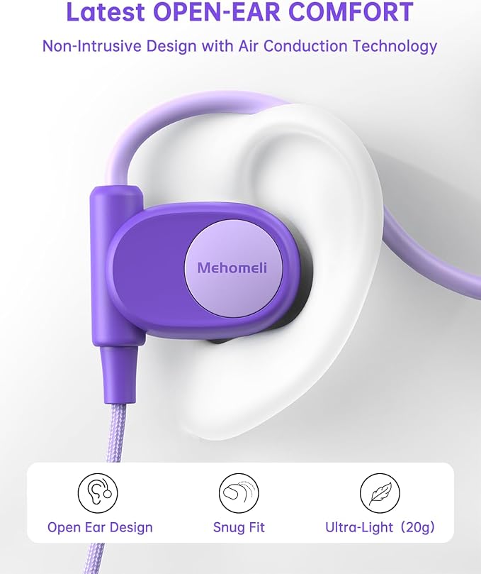 Kid Headphones for School, Air Conduction Open Ear Headphones, 3.5mm Jack Wired Cord, Ultra-Comfort, Ergonomic and Lightweight Design Perfect for School and Outdoor Activities-Purple-CubbioJoy