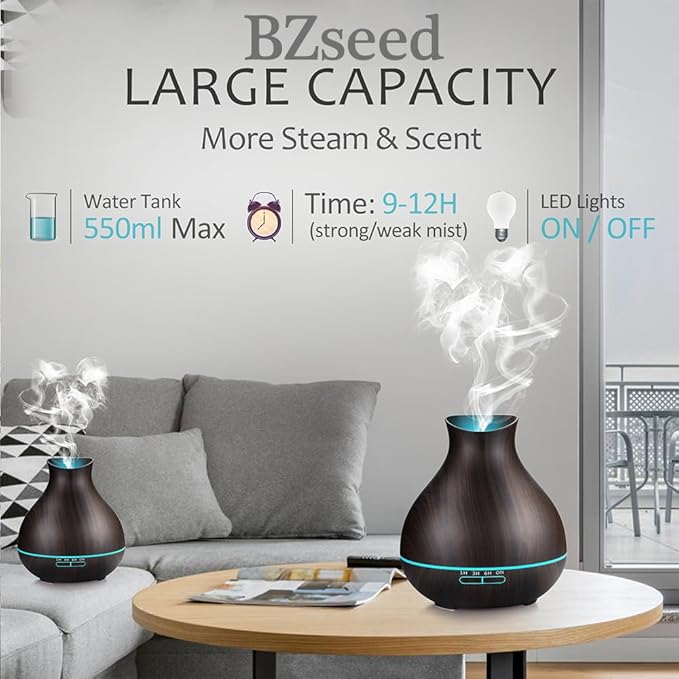 BZseed Aromatherapy Essential Oil Diffusers,2 PCS 550ml High Mist Output Humidifiers for Large Room, Home, Waterless Auto-Off, 7 Color LED Lights Cool Mist Humidifier Ultrasonic Diffusers-CubbioJoy