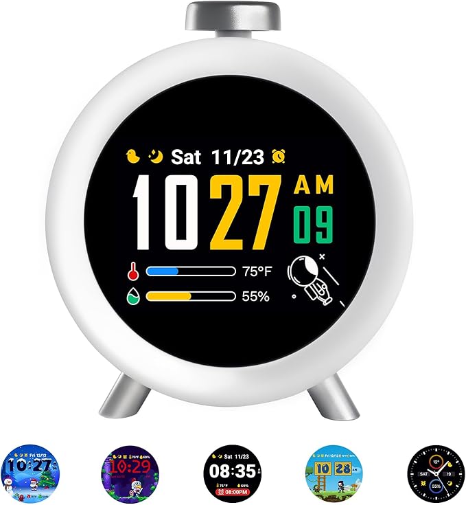 Dekala ChronoSense Alarm Clock for Bedroom Temperature Humidity, 7-Day Programmable 4 Alarms, 100dB Loud Gradual Alarm Clock Heavy Sleeper, IPS Screen Animation, Hourly Chime-CubbioJoy