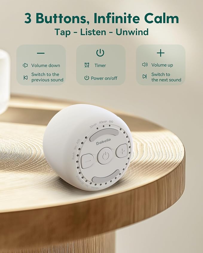 Babelio White Noise Sound Machine for Adults Kids Baby, Mini, 15 Non-looping Sounds, Timer, Memory Function, Easy to Pocket and Travel White 2 Pack-CubbioJoy