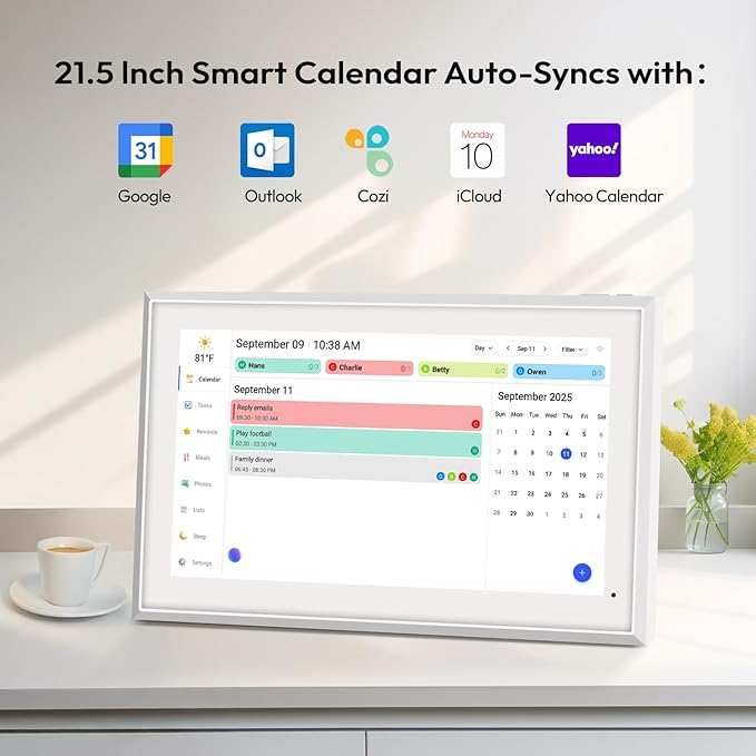 BOCT 21.5'' Digital Calendar Wall - 32GB Memory Touch Screen Chore Chart Smart Calendar,Digital Planner,Auto-Sync,APP Control,Interactive Family Schedules, Gift for Mother-CubbioJoy