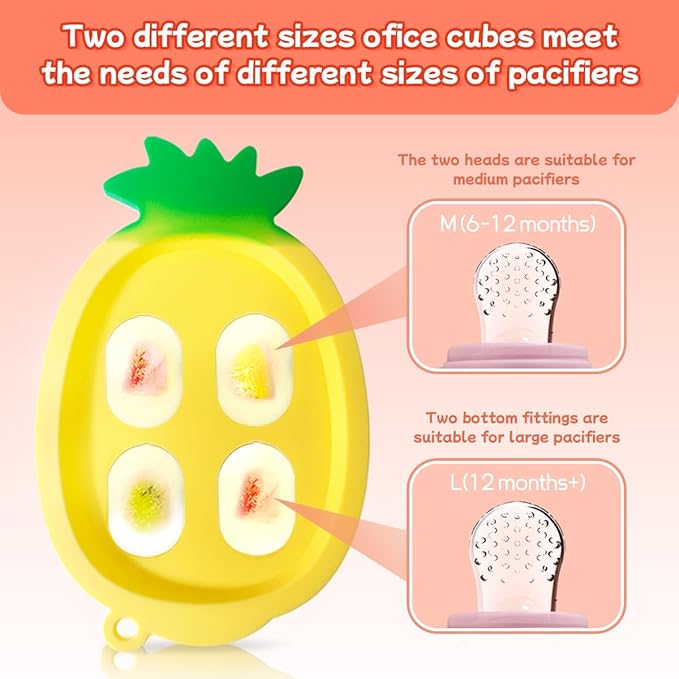 Baby Fruit Food Feeder - Silicone Nibble Tray Combo - Breastmilk Popsicle Mold for Cooling Relief, BPA Free Mesh Feeder for Infant Self Feeding (Antler Pink + Pineapple)-CubbioJoy