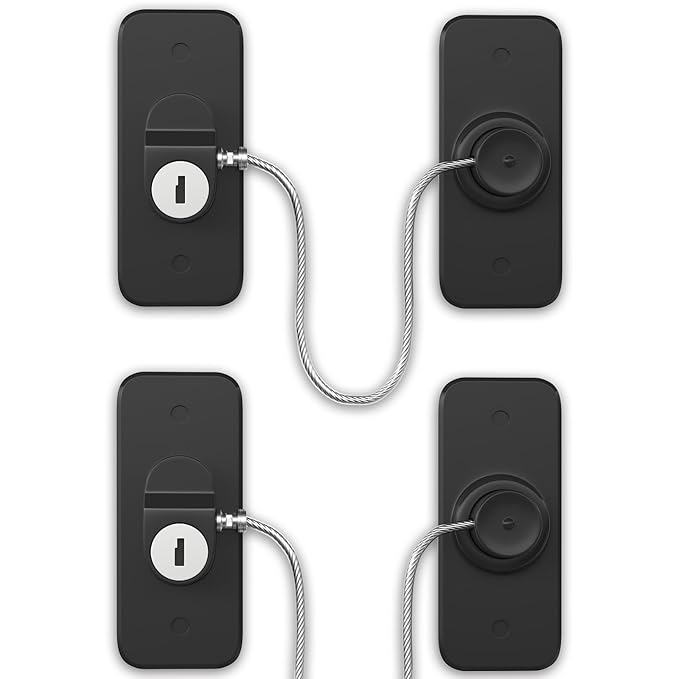 AOSITE Mini Fridge Locks for Kids No Drill Refrigerator Locks for Adults Cupboard Lock Child Safety Locks for Cabinets Drawer Locks Freezer Lock Baby Proofing (Black, 2)-CubbioJoy