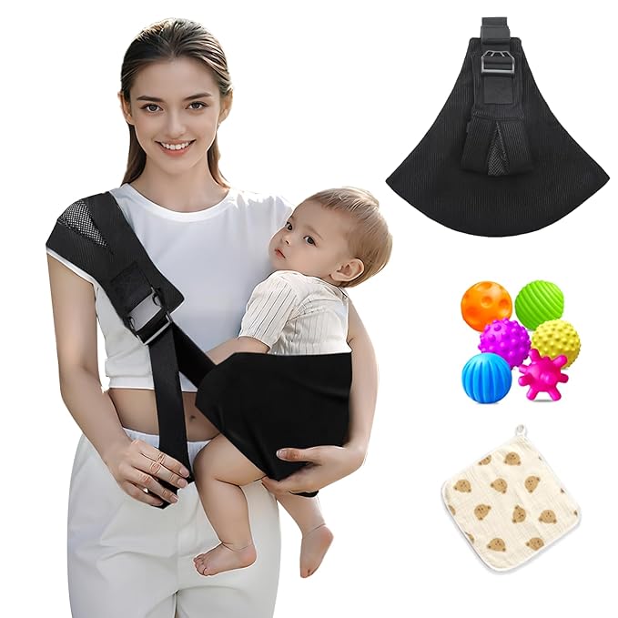 Baby Sling Carrier - Adjustable Baby Sling 2025 Upgraded Toddler Sling Comfortable Baby Wrap Carriers Ergonomic-Designed, Travel Friendly Carrying 10-45 Lbs(Black)-CubbioJoy