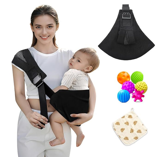 Baby Sling Carrier - Adjustable Baby Sling 2025 Upgraded Toddler Sling Comfortable Baby Wrap Carriers Ergonomic-Designed, Travel Friendly Carrying 10-45 Lbs(Black)-CubbioJoy