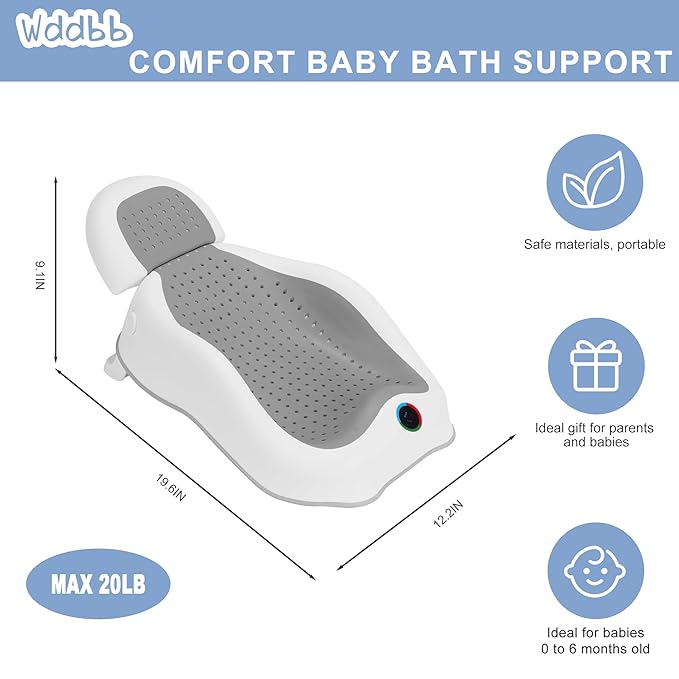 Baby Bath Support,Ideal for Babies Less Than 6 Months Old,with Thermometer-Adjustable Slope Newborn Bathtub, Baby tubs for Baby tubs for Newborn Essentials Must Haves (Gray)-CubbioJoy