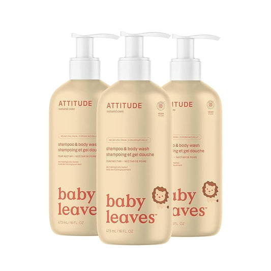 ATTITUDE 2-in-1 Shampoo and Body Wash for Baby, EWG Verified, Dermatologically Tested, Vegan, Pear Nectar, 16 Fl Oz (Pack of 3)-CubbioJoy