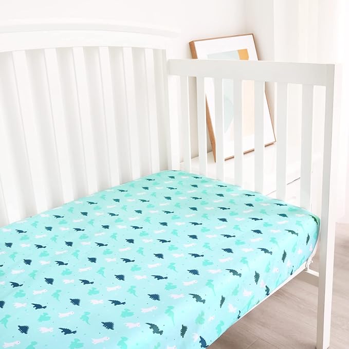 Crib Sheets for Boys or Girls 4-Pack, Fitted Crib Sheet 52'' x 28'' for Standard Crib & Toddler Mattress, Soft and Breathable Material, Baby Crib Sheets Neutral, Aqua-CubbioJoy