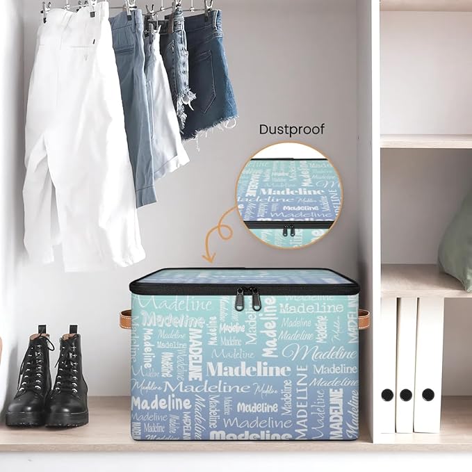 Custom Storage Basket with Name, Personalized Storage Bins with Zipper Lid, Foldable Fabric Storage Box Large capacity with Handle Green Blue Gradient-CubbioJoy