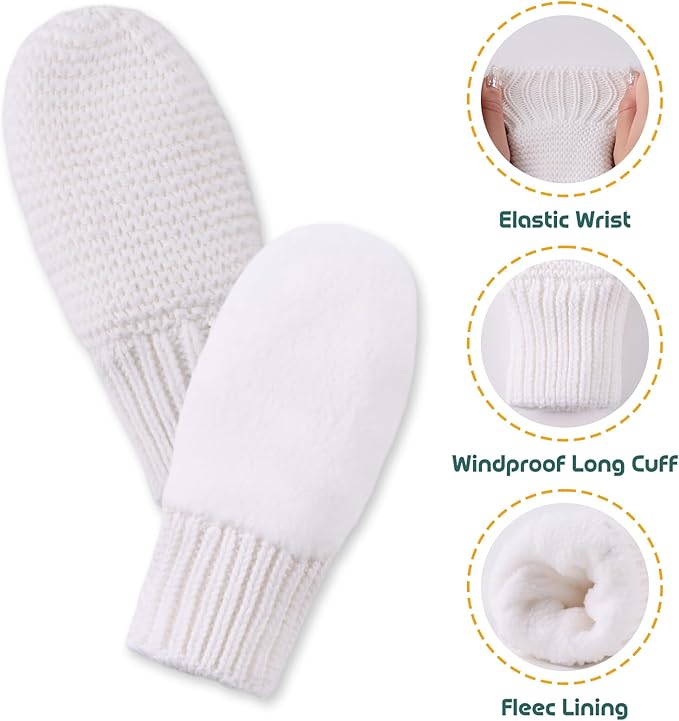 Basic Winter Baby Beanie Gloves Boys Girls Knitted Hat Pompom Kids Earflap Hats Warm Infant Toddler Beanie Mittens Set-CubbioJoy