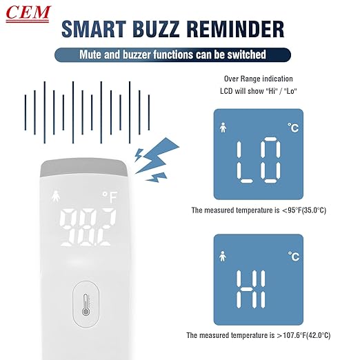 CEM DT-8807S FDA CE Digital Thermometer for Adults and Kids, No Touch Forehead Thermometer for Baby, 2 in 1 Body Surface Mode Infrared Temperature Gun with Fever Alarm and Instant Accuracy Readings-CubbioJoy