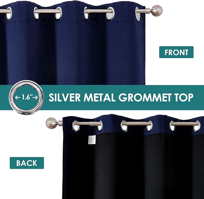 ChrisDowa 100% Blackout Curtains 72 inch Long for Bedroom with Black Liner, 2 Thick Layers Total Blackout Thermal Insulated Grommet Window Curtains 2 Panels Set (Navy Blue, 42 x 72 Inch)-CubbioJoy