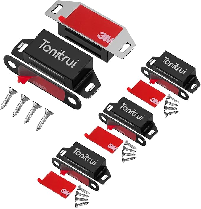 Cabinet Door Magnet, Flat Bottom Cabinet Magnetic Catch with Adhesive, Easy to Install,Only Takes 1 Minute,35lb Magnetic Cabinet Door Drawer Latch(Black, 4Pack)-CubbioJoy