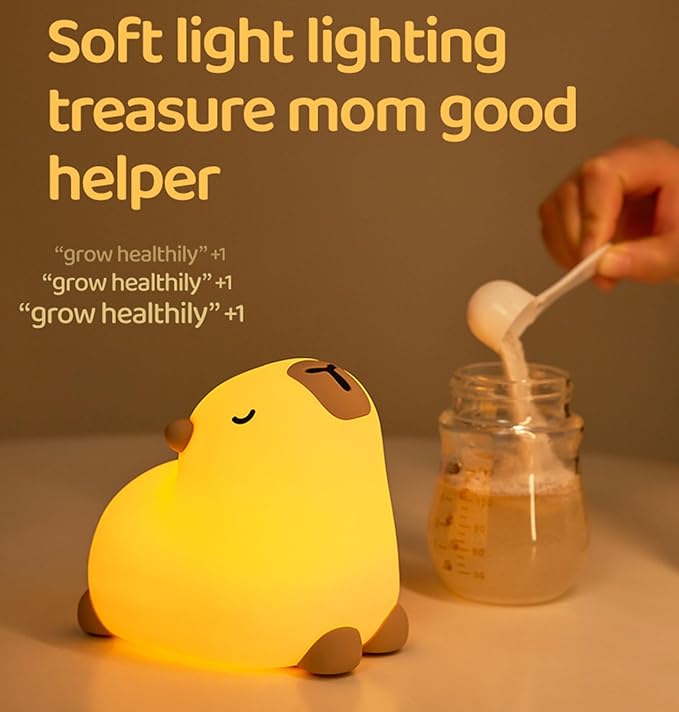 Cute Capybara Night Light, LED Capybara Lamp Rechargeable Touch Bedside Lamp,Squishy Animal Nightlight,3 Levels Dimmable,30Min Timer Nursery Night Light for Kids, Bedroom Baby Boys Girls Gifts-CubbioJoy