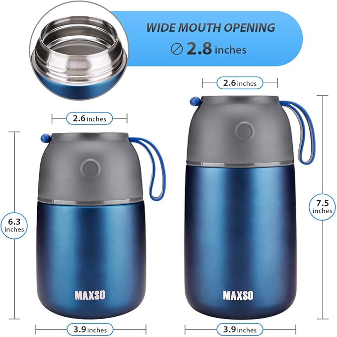Insulated Thermo Food Jar for Hot & Cold Food for Kids Adult, 17&24 oz Soup Thermal Hot Food Containers for Lunch, Triple Layer Insulation Stainless Steel Food Jar with Spoon (2 Pack Blue)-CubbioJoy