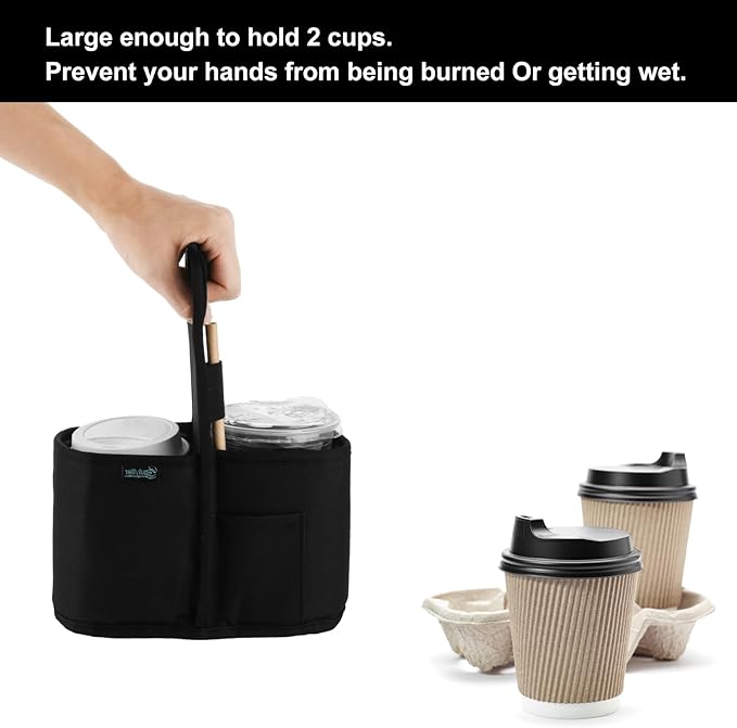 Beautyflier Drink Carrier with Handle for Delivery Reusable Insulated Coffee Cup Carrier Portable 2 Cup Holder with Handle Organizer Tote Bag for Hot & Cold Drinks-CubbioJoy