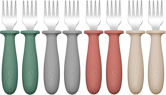 DRKIO 8 Pieces Toddler Forks Set - Baby Forks with Silicone Handle Children safe 18/8 Stainless Steel Toddler Utensils Set for Self Feeding Kids Silverware Anti-Choke Design Food Grade Dishwasher Safe-CubbioJoy