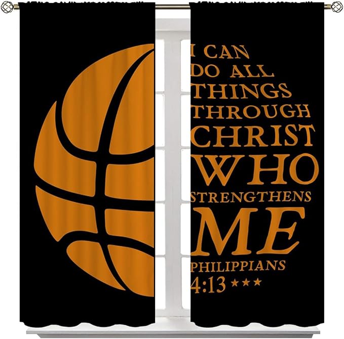 Basketball Blackout Curtains for Boy Girl Room Darkening Decor,Sport Theme and Motto Dark Background Bedroom Living Room Home Rod Pocket Thermal Insulated Window Curtain/Drapes Panel,42x45 Inch…-CubbioJoy