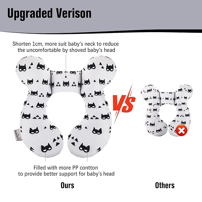 KAKIBLIN Baby Travel Pillow for Head and Neck, Upgraded Baby Support Pillow, Baby Neck Pillows for Car Seat,Pushchair,Travel, Grey-CubbioJoy
