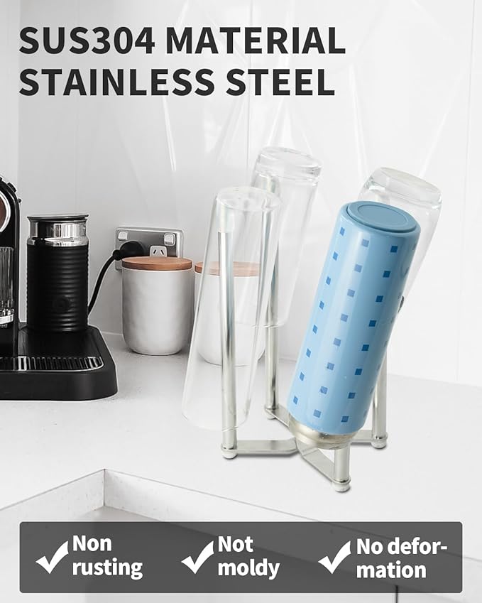 Drying Rack, Stainless Steel Kitchen Stand Holder for Bottles, Cups and Plastic Bags, Multifunctional Countertop Shelf-CubbioJoy