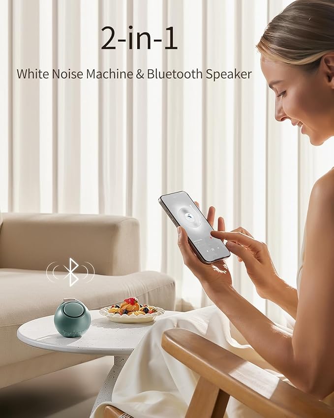 2025 Mom's Choice Awards, Portable Sound Machine for Baby Adult, AI Cry Detection, 18 Soothing Sound, Bluetooth Rechargeable White Noise Machine for Home Office Travel, Nursery Light, Cyan-CubbioJoy