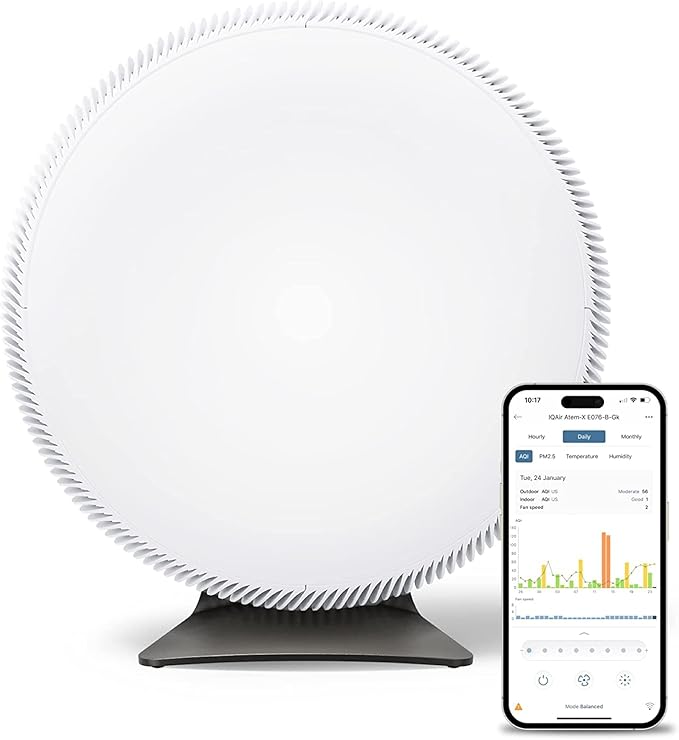 IQAir Atem X Smart Air Purifier for Large Room up to 1650 sq. ft., WiFi App Control, HyperHEPA Filters Wildfire Smoke, Viruses, Bacteria, Allergies, Asthma Triggers, Mold, Made in Germany-CubbioJoy