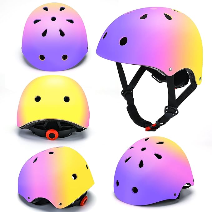 Color Gradient Adjustable Kids Bike Helmet Toddler Skateboard Helmets Boys Girls Child Ventilation Helmet for Multi-Sports Skating Cycling Scooter Balance-CubbioJoy