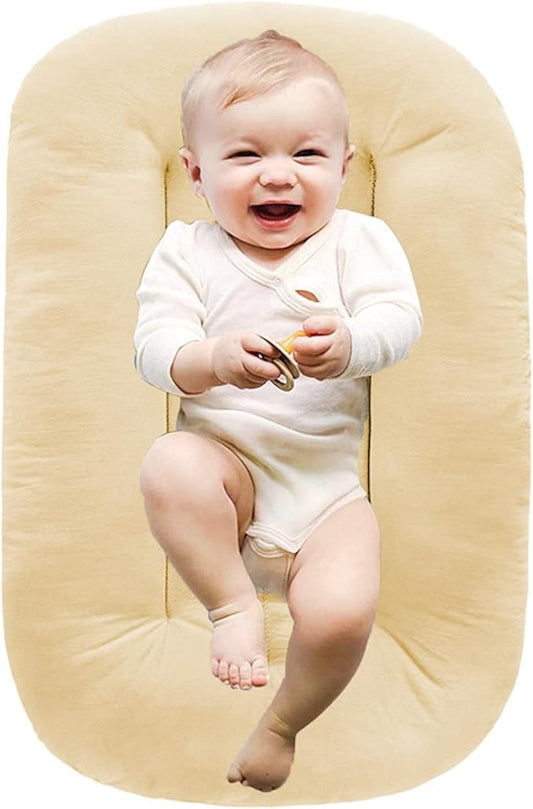 Baby Lounger, Baby Lounger for Newborn 0-12 Months, Portable Infant Lounger Soft Cotton Breathable for Home & Travel (Beige)-CubbioJoy