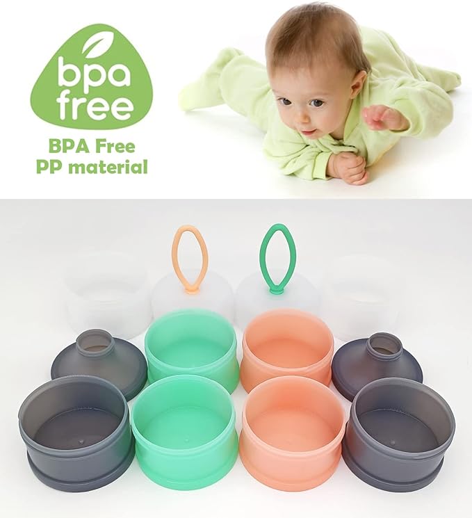 Baby Formula Dispenser, Portable Milk Powder Dispenser Container, Baby Feeding Travel Storage Container, formula mixer, formula holder, BPA Free, 4 Compartments, 2 Packs, dispensador de fórmula-CubbioJoy