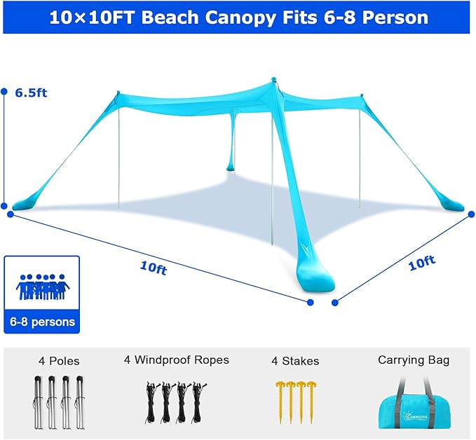 COMMOUDS Beach Tent Sun Shelter - UPF50+ Pop Up Beach Canopy with Sandbags & Sand Shovel & Windproof Poles, Portable Sun Shade for Beach, Camping, Picnics, Backyard-CubbioJoy