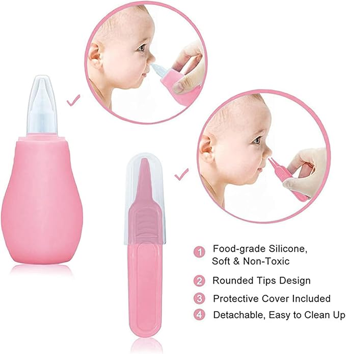 Baby Grooming Kit, Infant Safety Care Set with Hair Brush Comb Nail Clipper Nasal Aspirator,Baby Essentials Kit for Newborn Girls Boys (Pink)-CubbioJoy