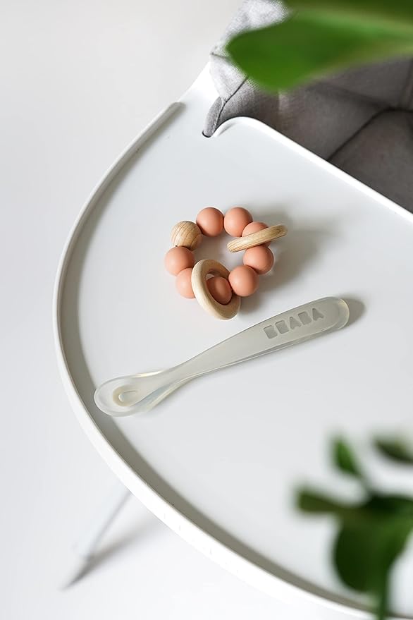 BEABA Baby's First Foods Spoon Set, Original Silicone Baby Spoons, 4 Pack, BPA Lead & Phthalate Free, Gray-CubbioJoy