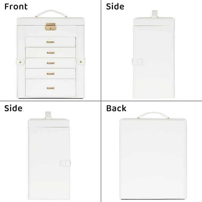 AKOZLIN Large 6-Tier Jewelry Box Lockable Leather Jewelry Storage Case with 5 Drawers for Women Girls Ring Necklace Earring Bracelet Holder Organizer with Mirror-CubbioJoy