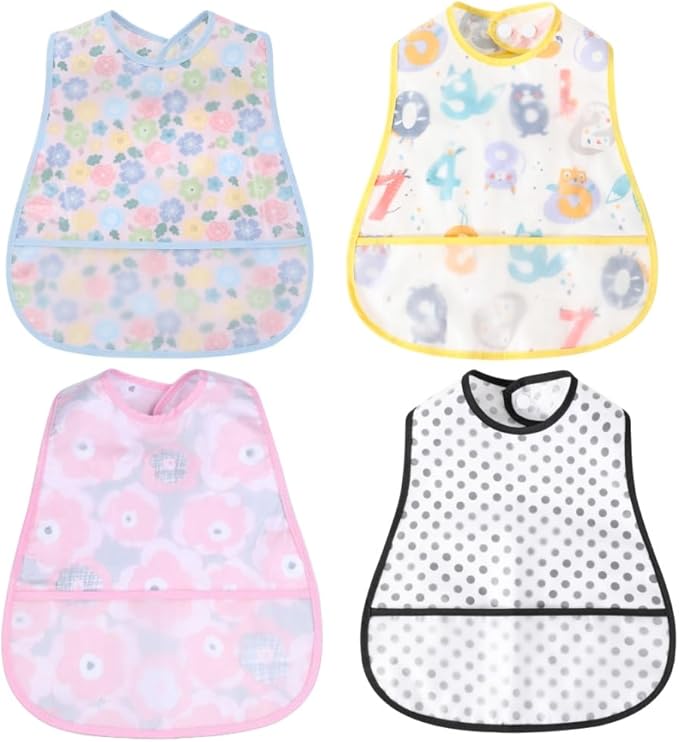 Baby bibs Waterproof Toddler bib - Feeding bib with Pocket for Infant Boy Girl Washable 6-36M-CubbioJoy