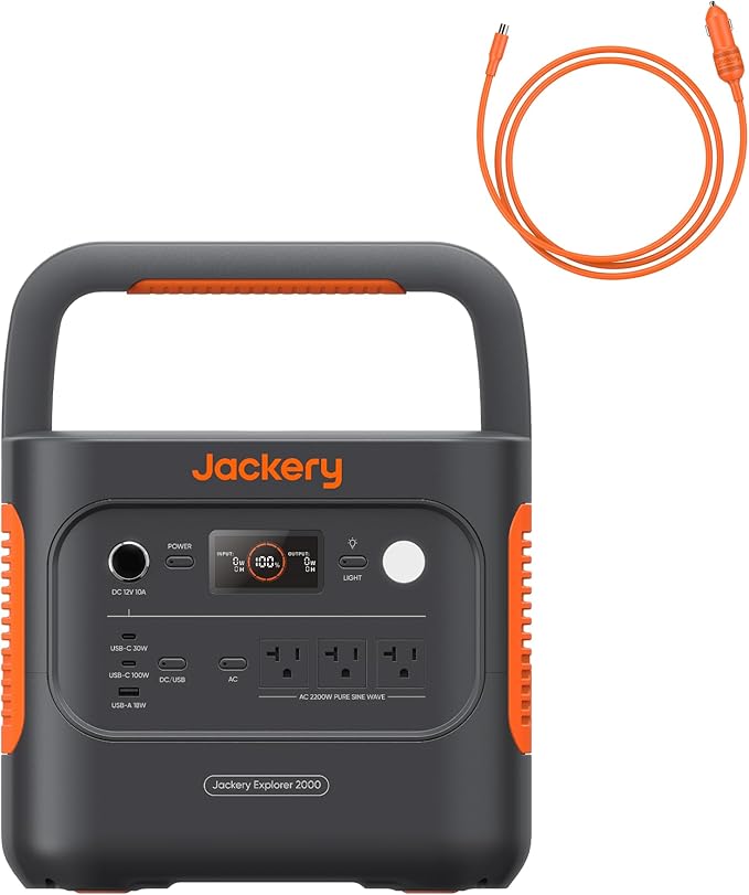Jackery Explorer 2000 v2 Portable Power Station with Car Charging Cable, 2042Wh LiFePO4 Battery, 2200W Solar Generator, USB-C PD 100W Fast Charging for Camping, Home Use(Solar Panel Optional)-CubbioJoy