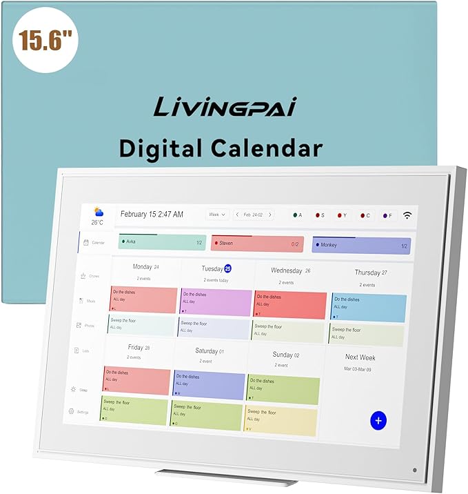 15.6-inch Wall Digital Calendar,2025 Smart WiFi Calendar & Chore Chart,Full HD Touchscreen Interactive Display for Family Schedules-Wall/Desk Mountable Planner,Meeting Reminders & Deadline Tracking-CubbioJoy