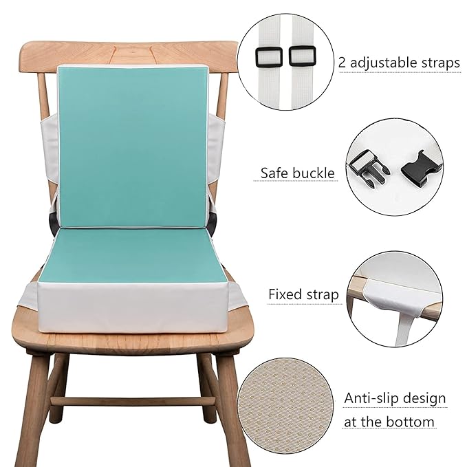 Kalawen Toddler Booster Seat for Dining Table, Upgraded 2Pcs PU Washable Straps Safety Buckle Kids Booster Seat for Table, Portable Travel Increasing Cushion for Chair-CubbioJoy