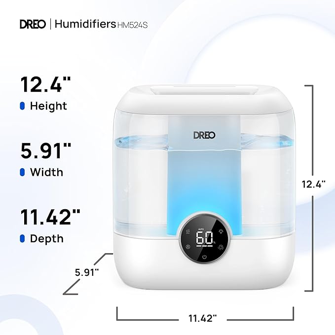 Dreo Smart Humidifiers for Bedroom, 6L Top Fill Supersized Cool Mist Humidifier for Large Room, 60 Hour Runtime, Quiet Ultrasonic Humidifiers for Plants, Baby, Indoor, Home, Night Light, White-CubbioJoy