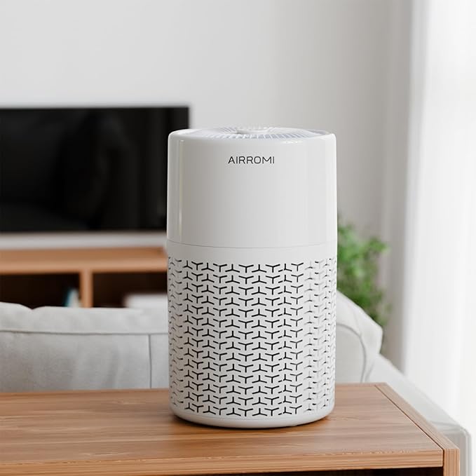 AIRROMI Pets Air Purifier for Home Allergies,Up to 660 ft².Yellow Deodorizing Activated Carbon Filter,With Fragrance Sponge for Better Sleep,Night Light,Pet Dander,Smoke,Odors,Air Cleaner A2002 White-CubbioJoy