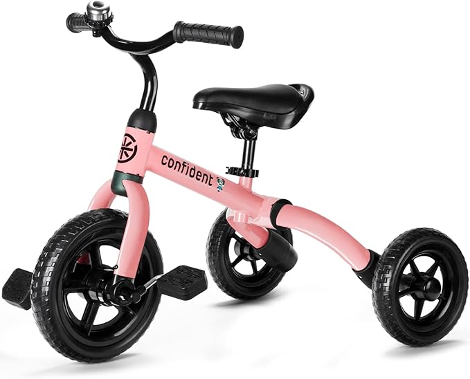 Ancaixin 3 in 1 Toddler Tricycles for 2-5 Years Old Boys and Girls with Detachable Pedal and Bell, Foldable Baby Balance Bike Riding Toys for 2+ Kids, Child Birthday Christmas New Year Gift Pink-CubbioJoy