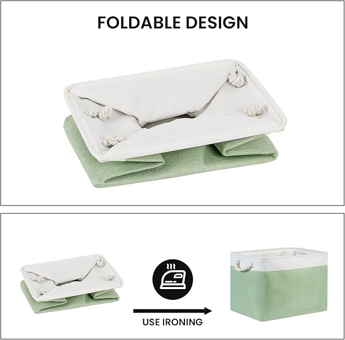 Bidtakay Baskets Fabric Closet Organizer Set of 2 Green Collapsible Storage Bins with Handles 16x12x12 in Large Decorative Tall Baskets for Shelves Nursery Baby Toys Storage Living Room Decor-CubbioJoy