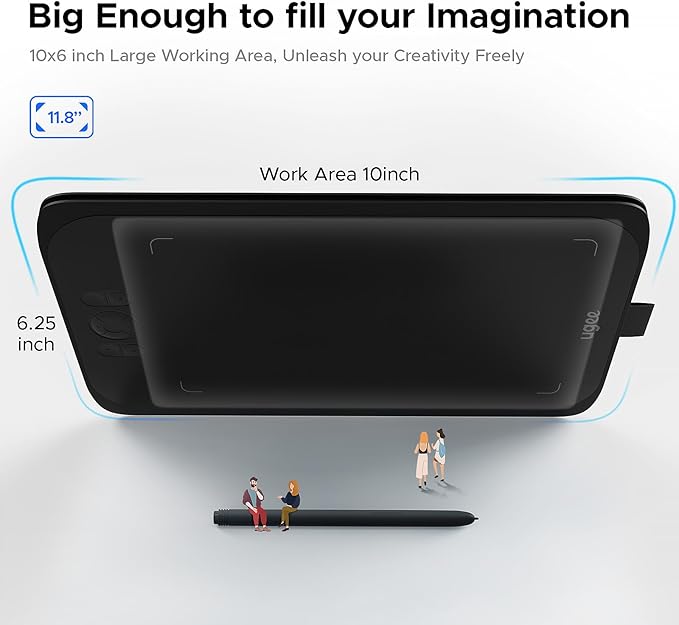 Drawing Tablet,UGEE M808 10x6 Inch, 8192 Levels Pressure, Battery-Free Stylus, 8 Shortcut Keys, Digital Art Tablet for Drawing, Design, Online Teaching, Mac/Windows/Chrome Os/Android, Black-CubbioJoy